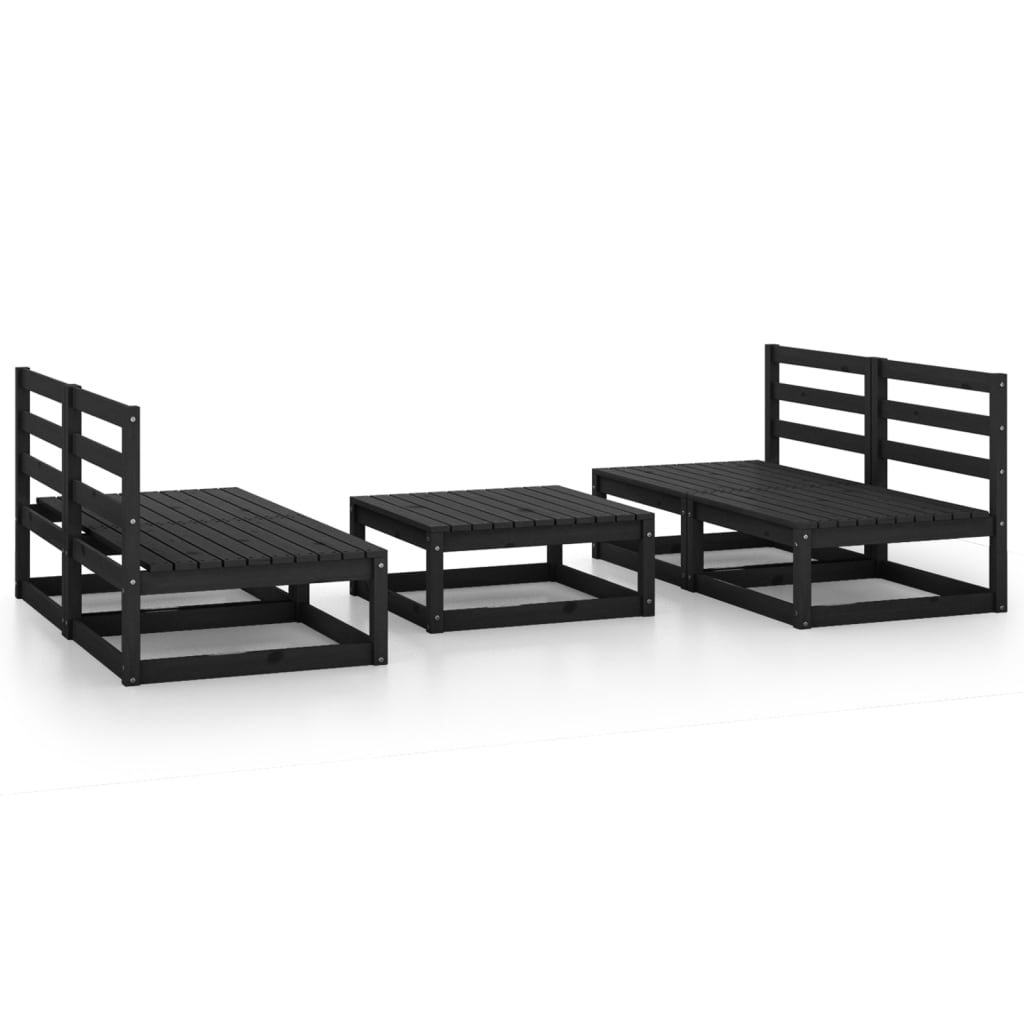 5 Piece Garden Lounge Set Black Solid Pinewood