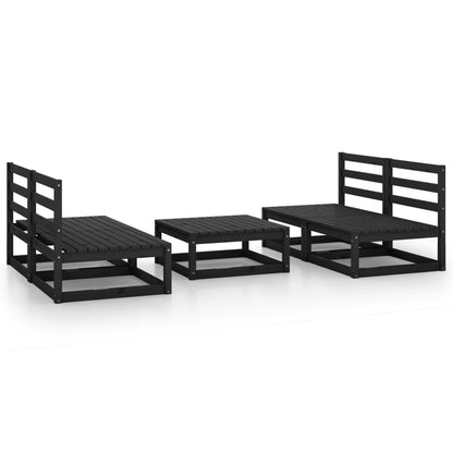 5 Piece Garden Lounge Set Black Solid Pinewood