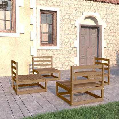 4 Piece Garden Lounge Set Honey Brown Solid Wood Pine