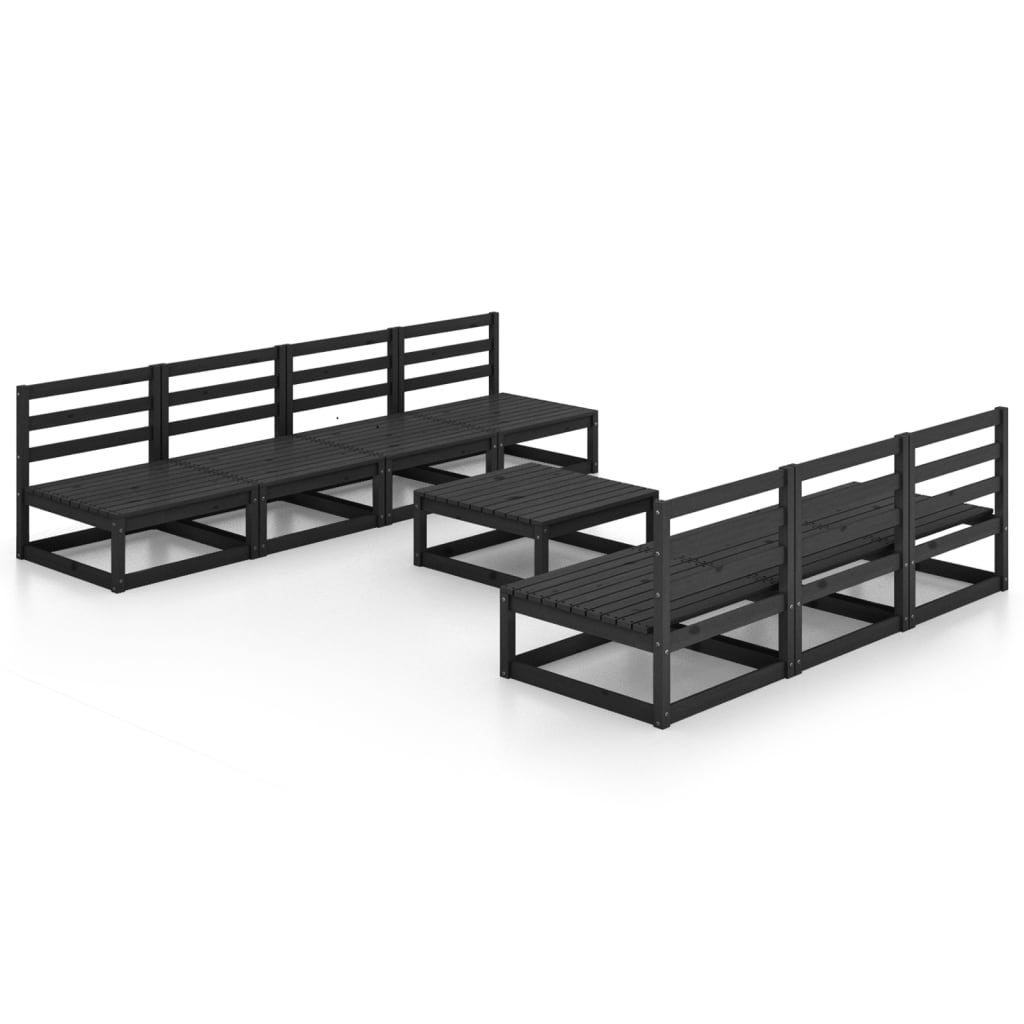 8 Piece Garden Lounge Set Black Solid Pinewood