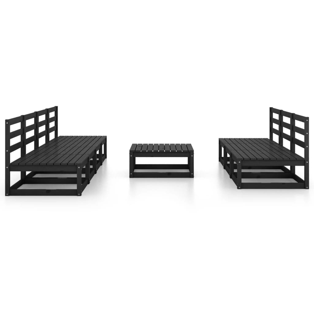 8 Piece Garden Lounge Set Black Solid Pinewood