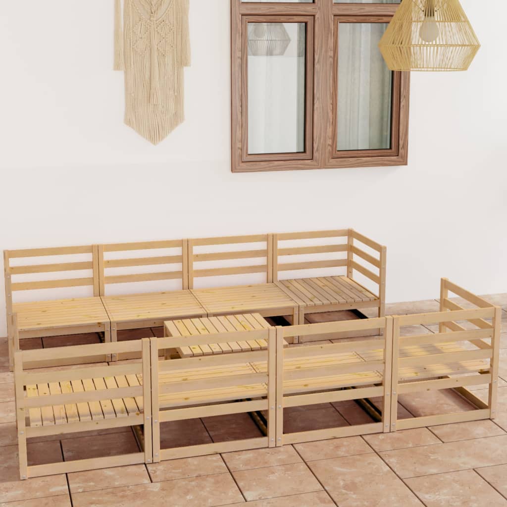 9 Piece Garden Lounge Set Solid Wood Pine