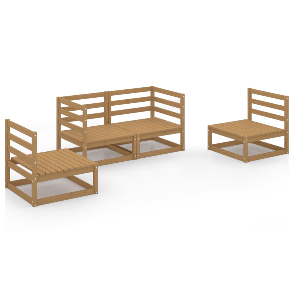 4 Piece Garden Lounge Set Honey Brown Solid Pinewood