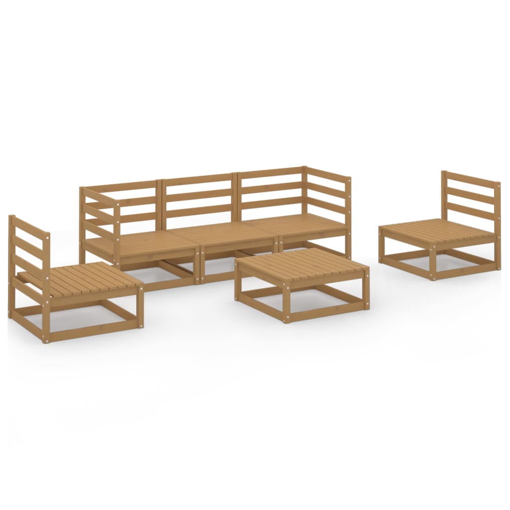 6 Piece Garden Lounge Set Honey Brown Solid Wood Pine