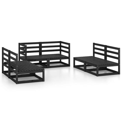 6 Piece Garden Lounge Set Black Solid Pinewood