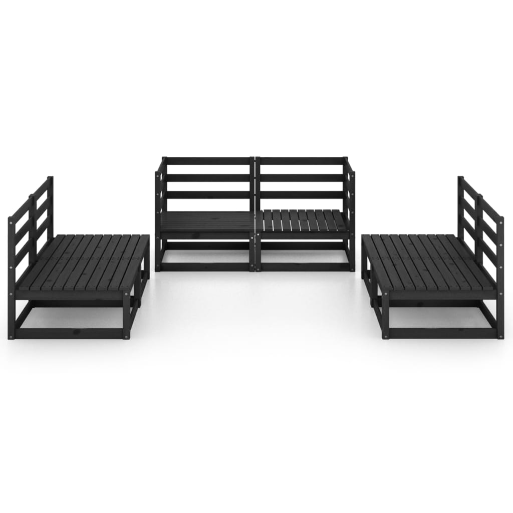 6 Piece Garden Lounge Set Black Solid Pinewood