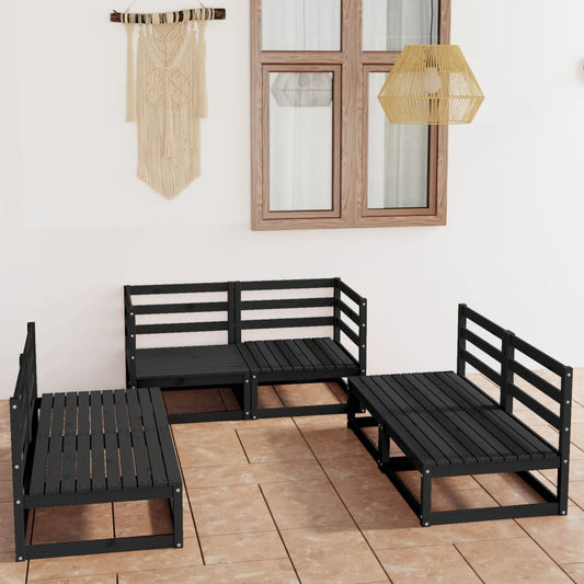 6 Piece Garden Lounge Set Black Solid Pinewood