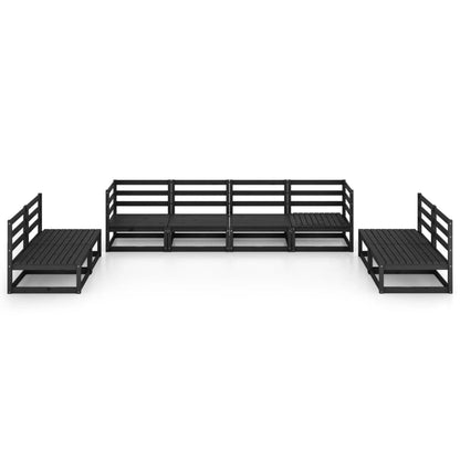 8 Piece Garden Lounge Set Black Solid Pinewood