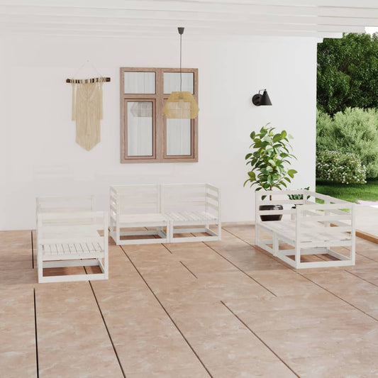 6 Piece Garden Lounge Set White Solid Pinewood