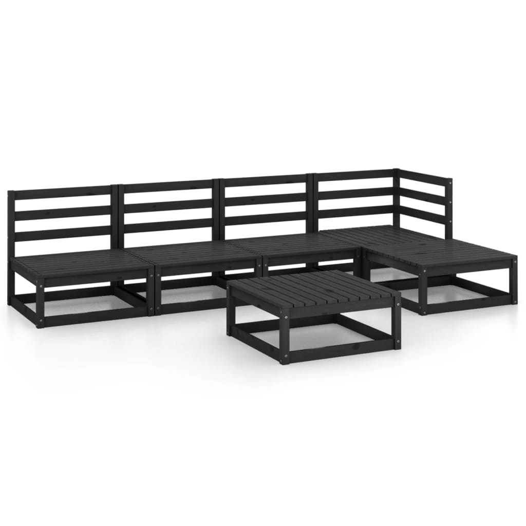 6 Piece Garden Lounge Set Black Solid Wood Pine