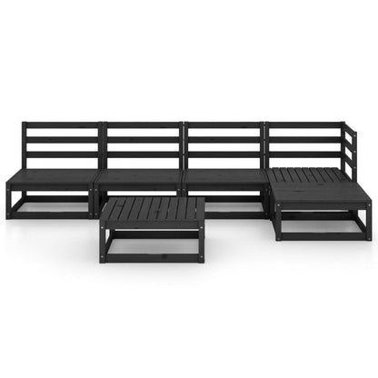 6 Piece Garden Lounge Set Black Solid Wood Pine