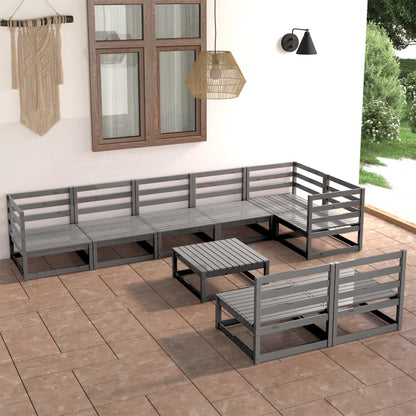 9 Piece Garden Lounge Set Grey Solid Pinewood