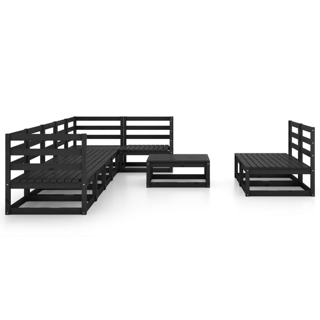 9 Piece Garden Lounge Set Black Solid Pinewood