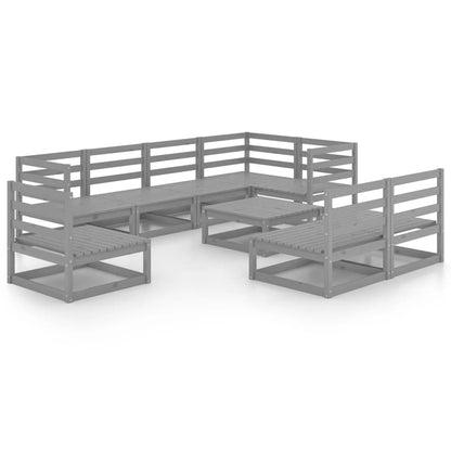 9 Piece Garden Lounge Set Grey Solid Pinewood