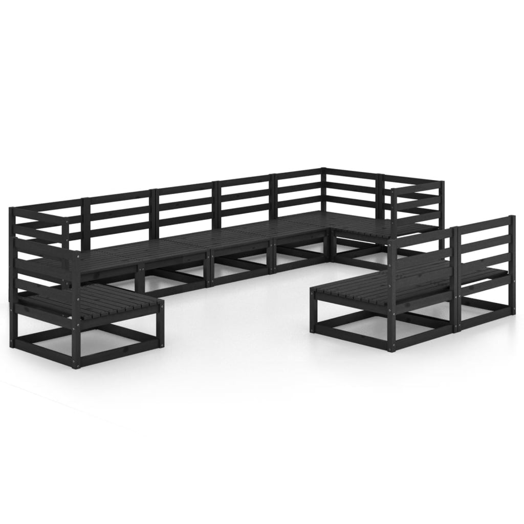 9 Piece Garden Lounge Set Black Solid Pinewood