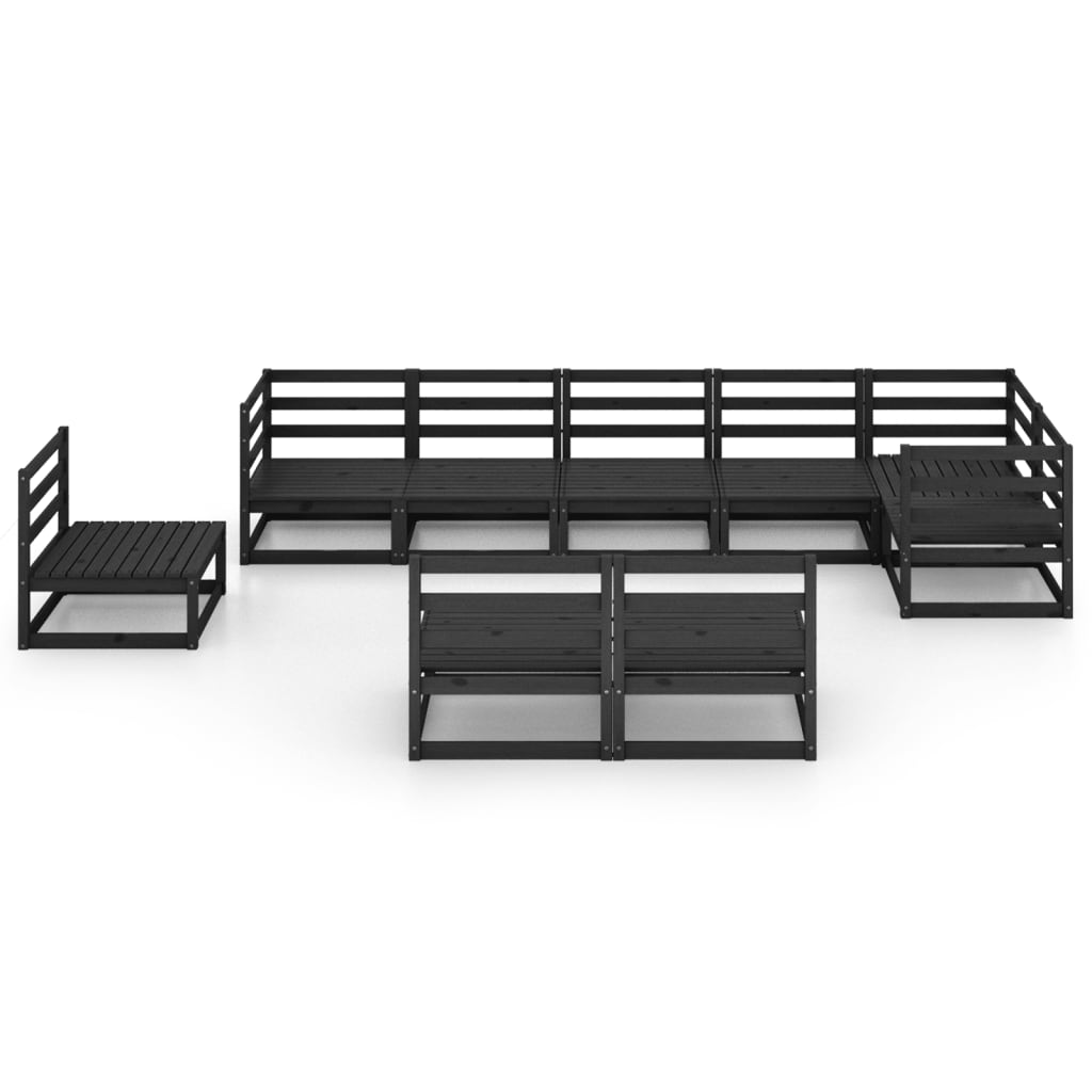 9 Piece Garden Lounge Set Black Solid Pinewood