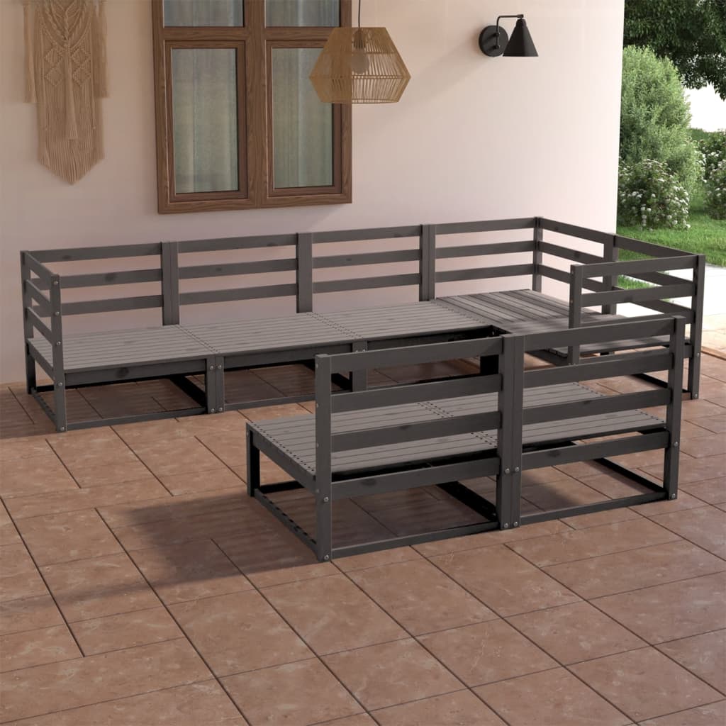 7 Piece Garden Lounge Set Grey Solid Pinewood