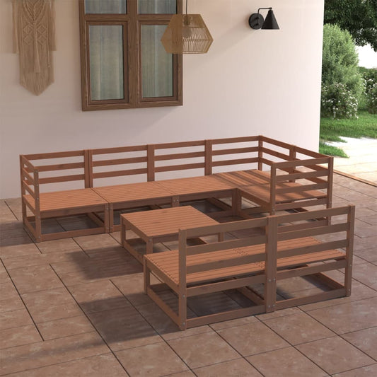 8 Piece Garden Lounge Set Honey Brown Solid Pinewood