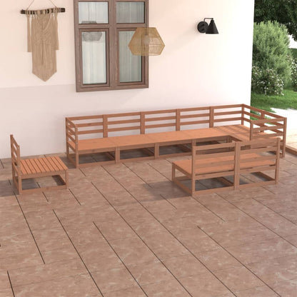 9 Piece Garden Lounge Set Honey Brown Solid Pinewood