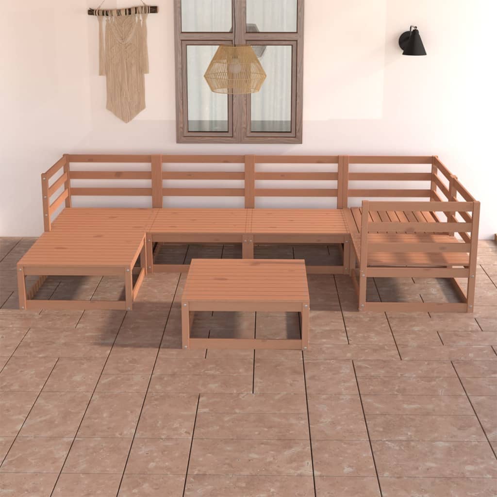 7 Piece Garden Lounge Set Honey Brown Solid Wood Pine