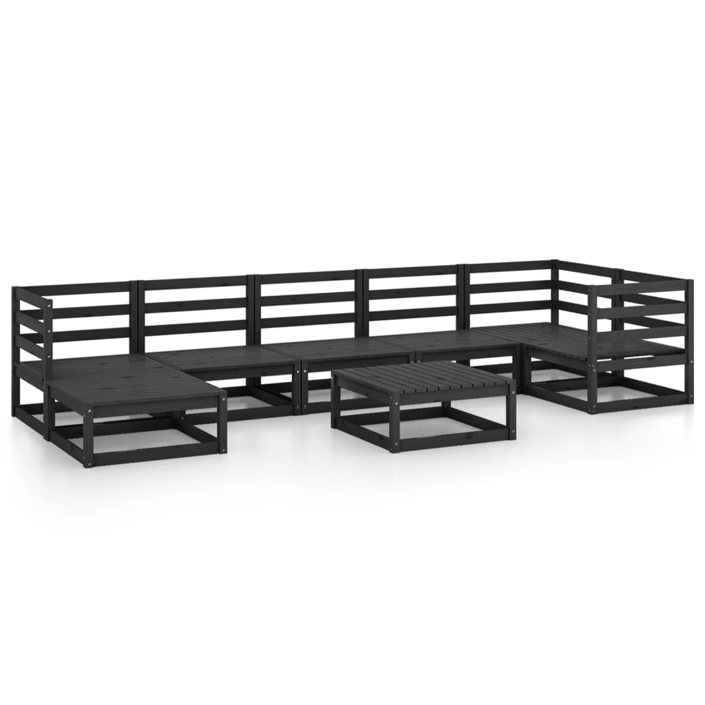 8 Piece Garden Lounge Set Black Solid Pinewood