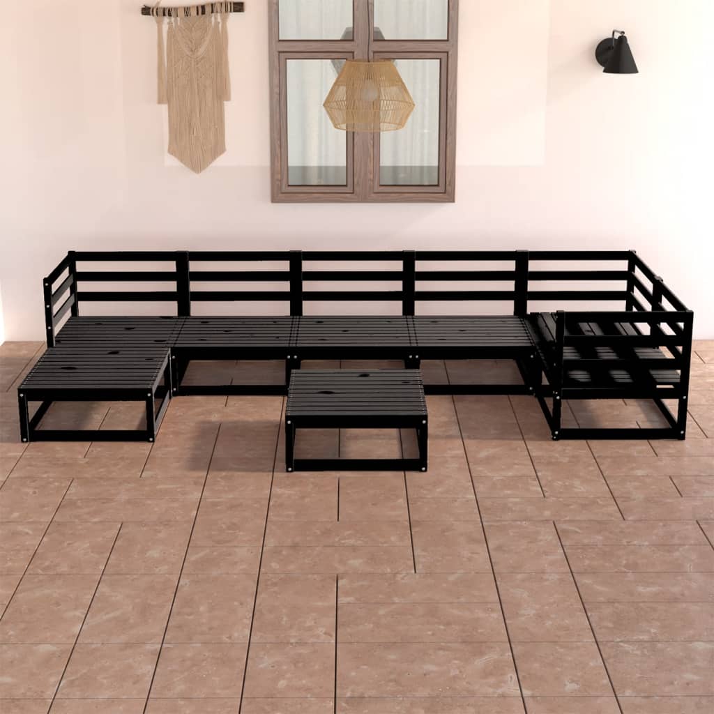 8 Piece Garden Lounge Set Black Solid Pinewood