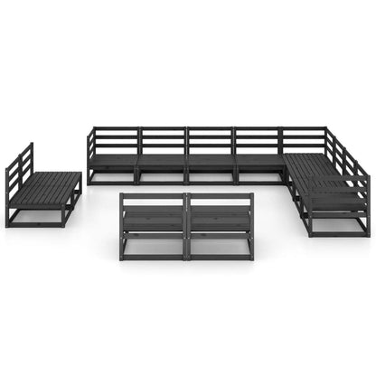 12 Piece Garden Lounge Set Black Solid Pinewood