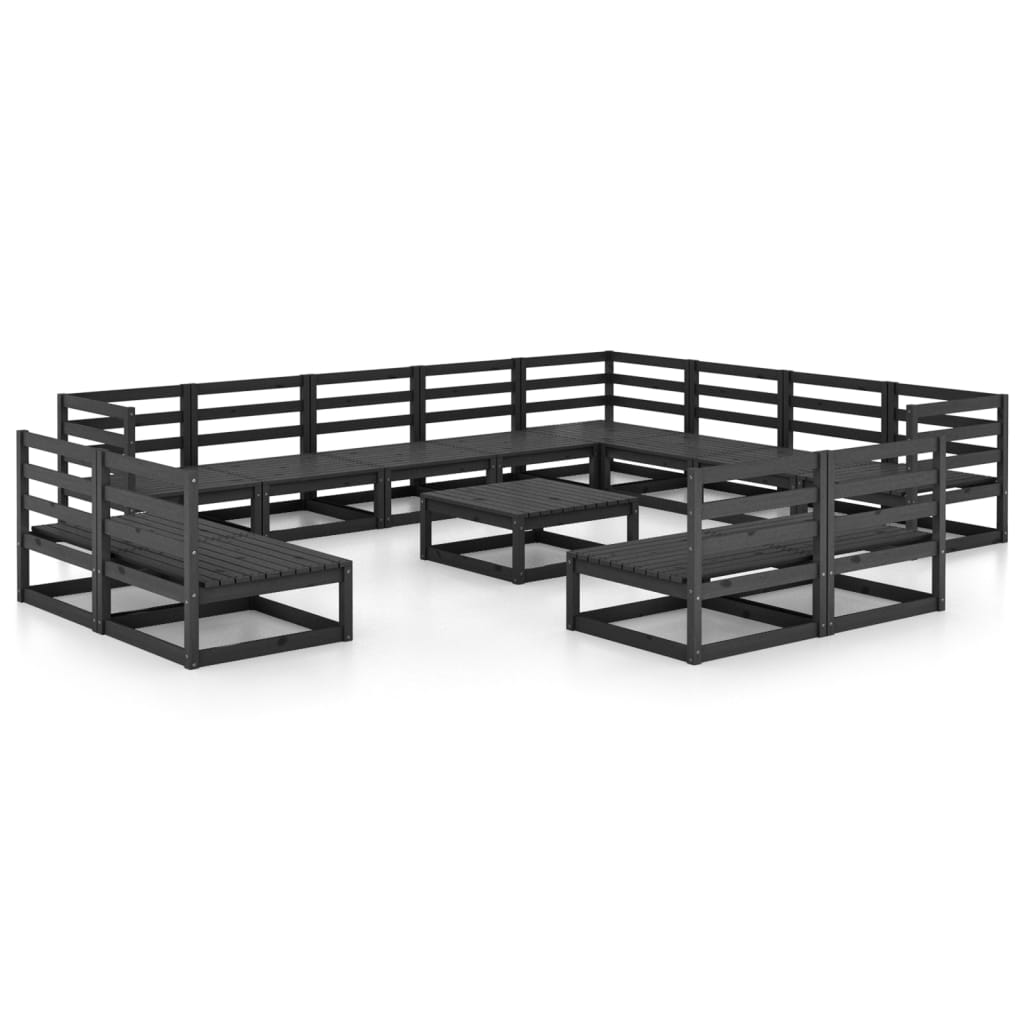 13 Piece Garden Lounge Set Black Solid Pinewood