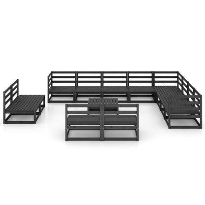 13 Piece Garden Lounge Set Black Solid Pinewood