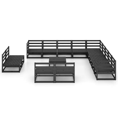 14 Piece Garden Lounge Set Black Solid Pinewood