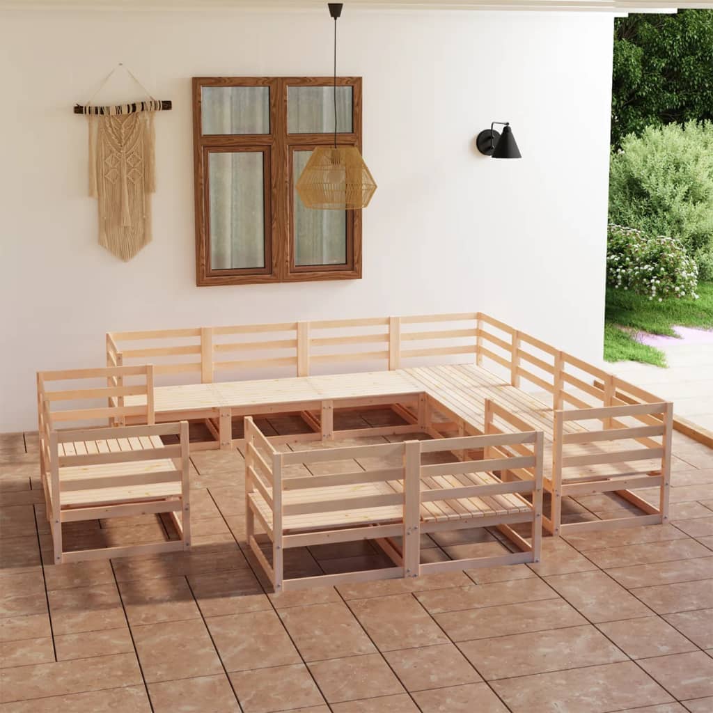 11 Piece Garden Lounge Set Solid Wood Pine