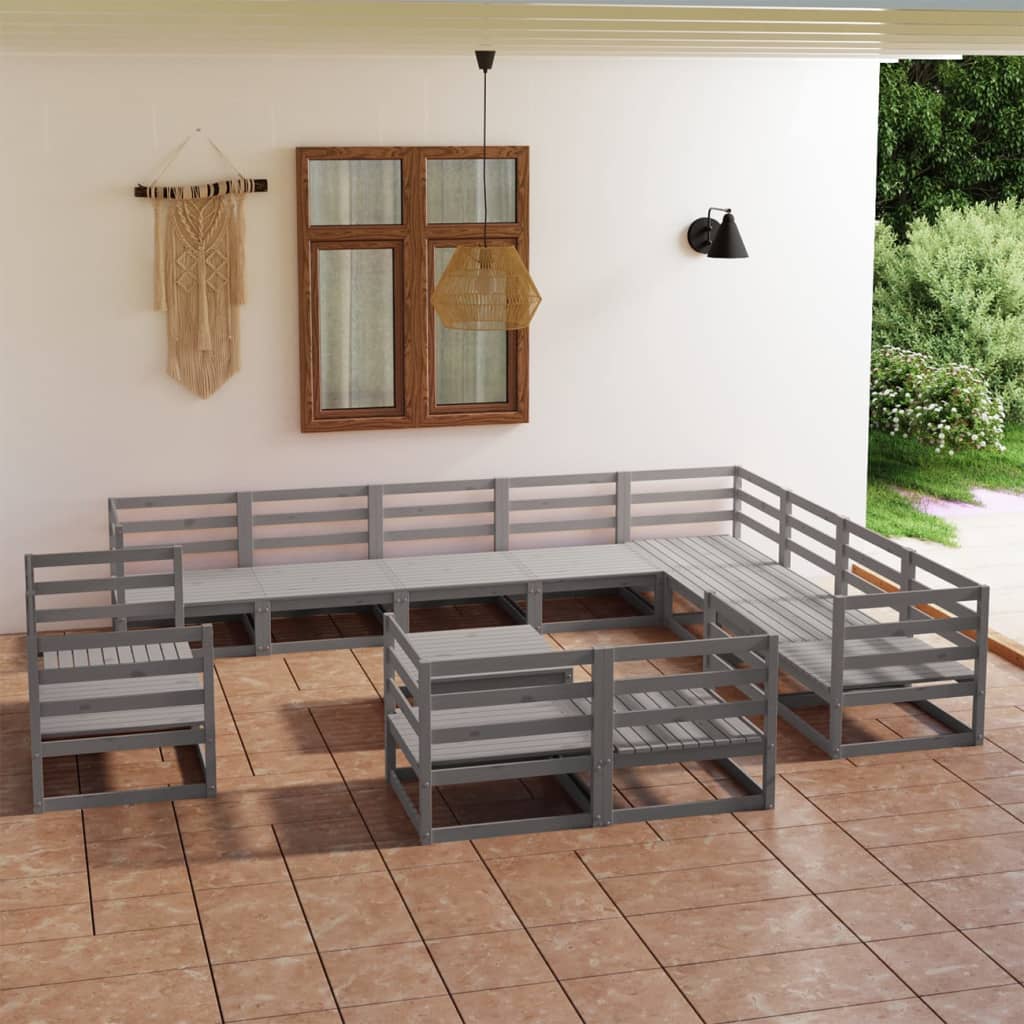 13 Piece Garden Lounge Set Grey Solid Pinewood