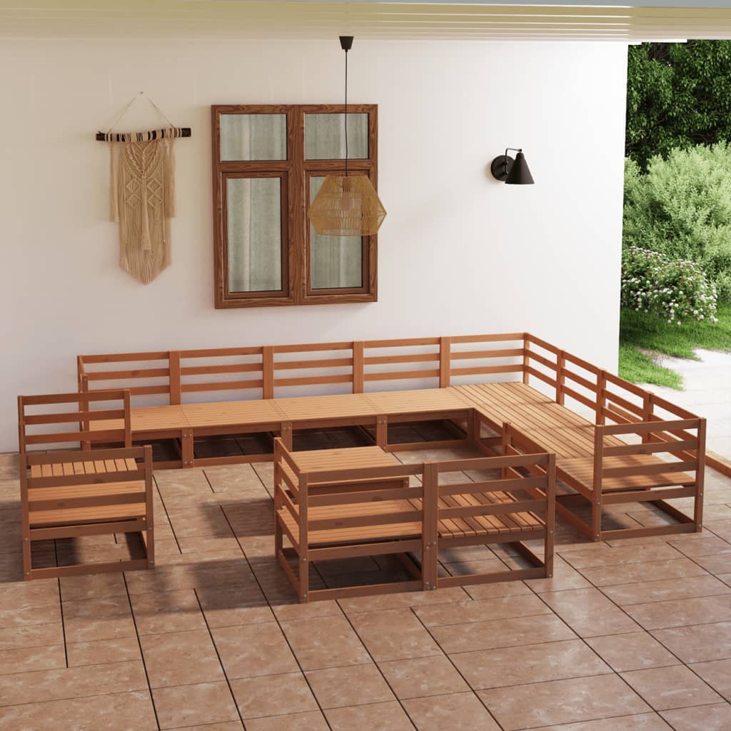 13 Piece Garden Lounge Set Honey Brown Solid Pinewood