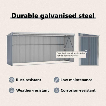 Wall-mounted Garden Shed Grey 118x382x178 cm Galvanised Steel