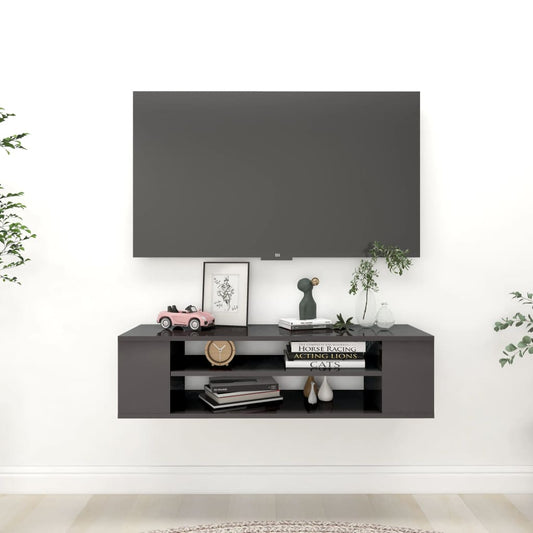Hanging TV Cabinet High Gloss Grey 100x30x26.5 cm Engineered Wood