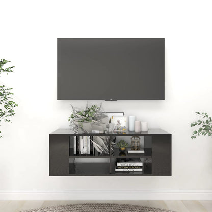 Wall-Mounted TV Cabinet High Gloss Black 102x35x35 cm Engineered Wood