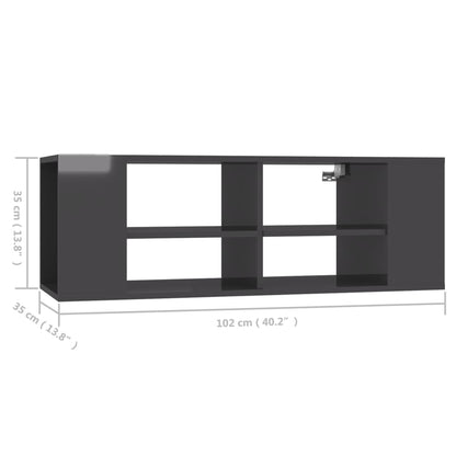 Wall-Mounted TV Cabinet High Gloss Grey 102x35x35 cm Engineered Wood