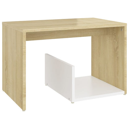 Side Table White and Sonoma Oak 59x36x38 cm Engineered Wood