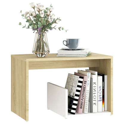 Side Table White and Sonoma Oak 59x36x38 cm Engineered Wood