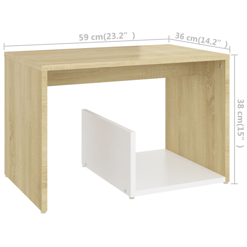 Side Table White and Sonoma Oak 59x36x38 cm Engineered Wood