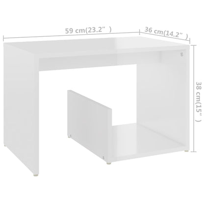 Side Table High Gloss White 59x36x38 cm Engineered Wood