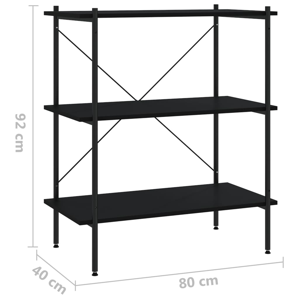 3-Tier Shelving Unit Black 80x40x92 cm