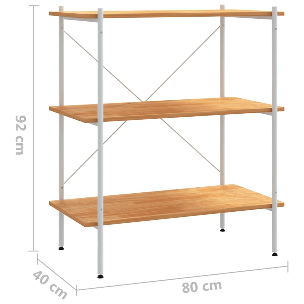 3-Tier Shelving Unit White and Oak 80x40x92 cm