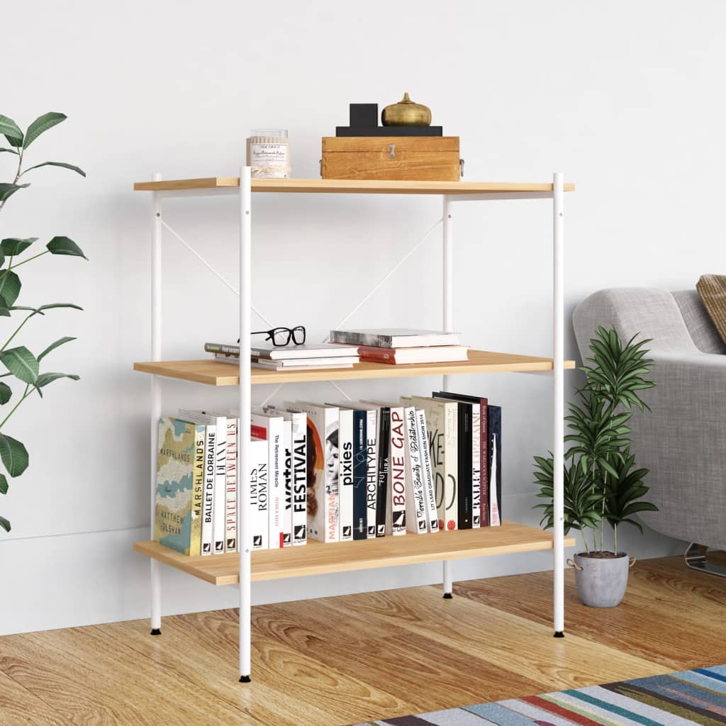 3-Tier Shelving Unit White and Oak 80x40x92 cm