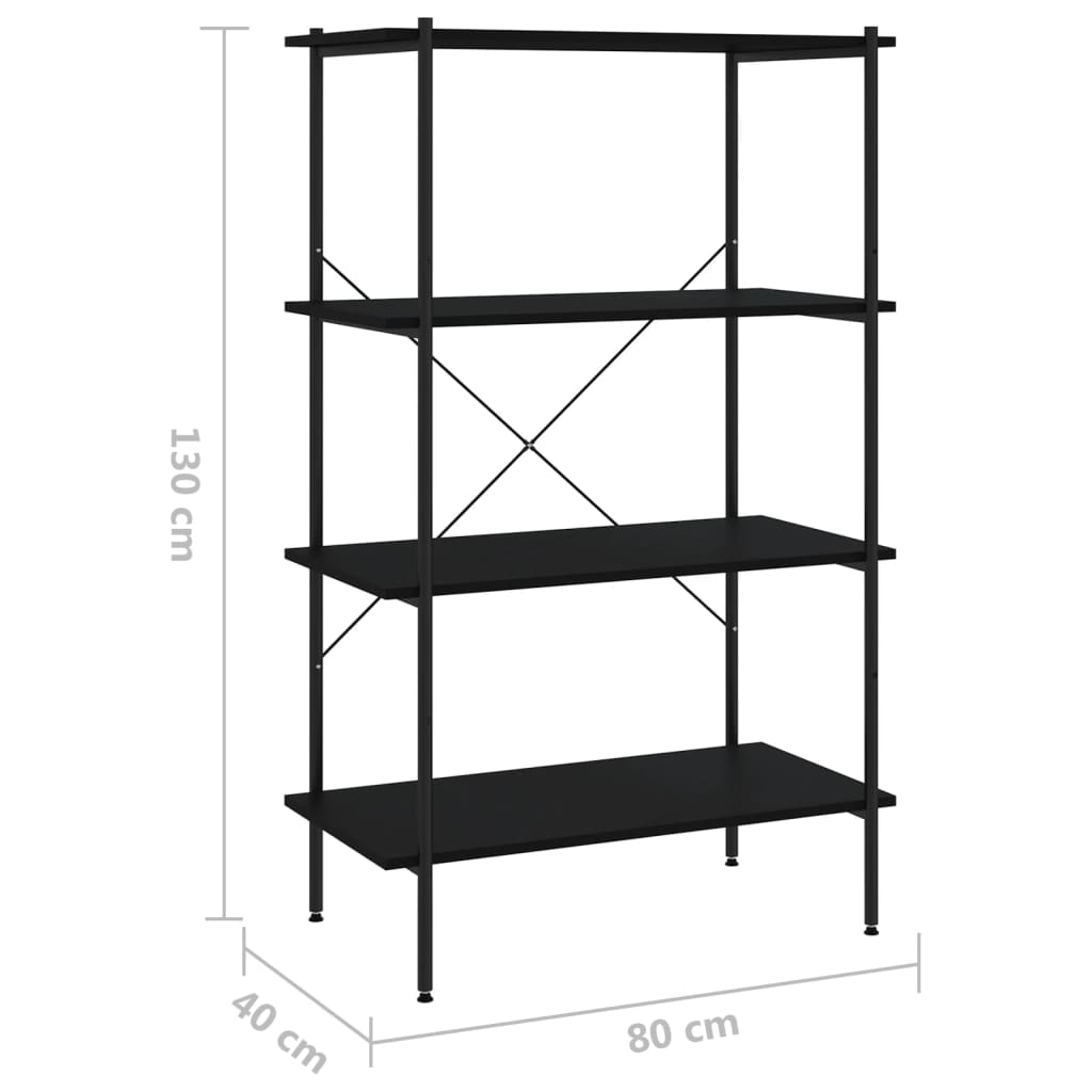 4-Tier Shelving Unit Black 80x40x130 cm