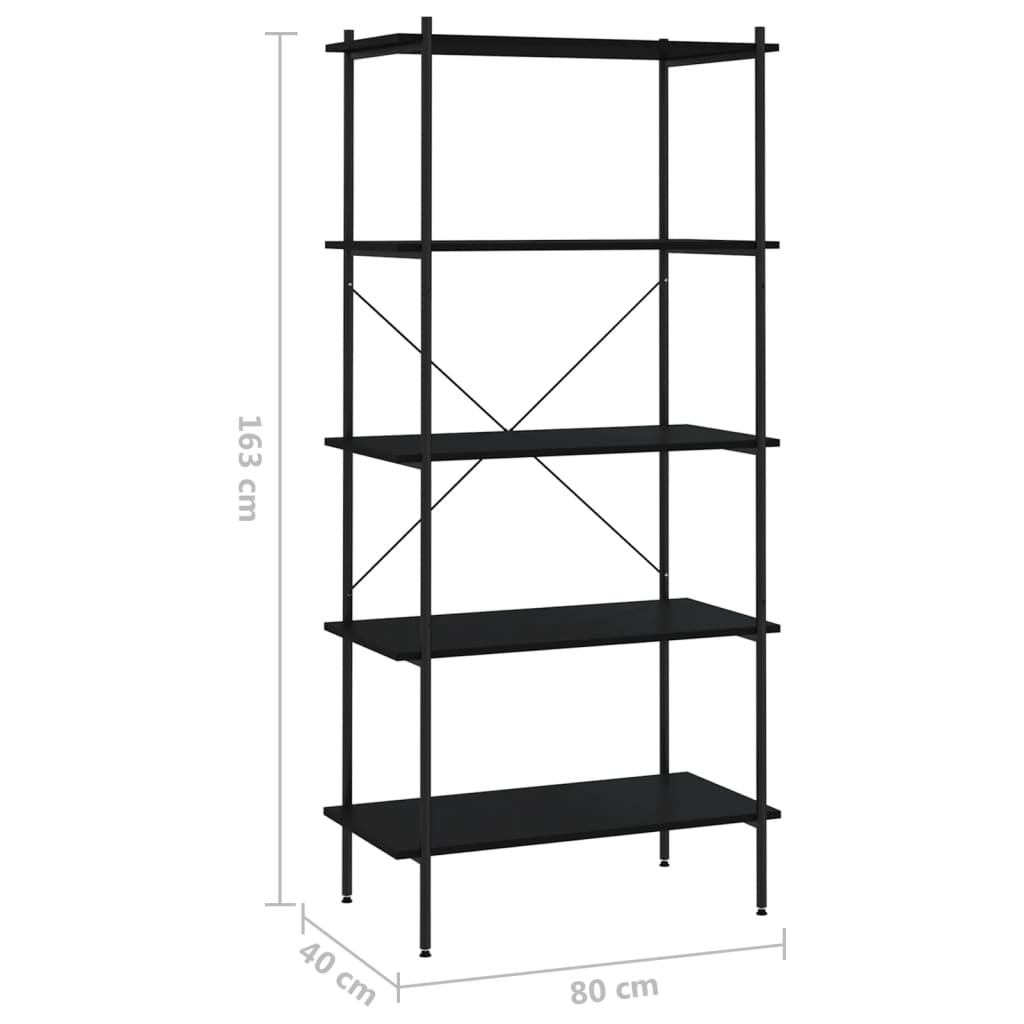 5-Tier Shelving Unit Black 80x40x163 cm