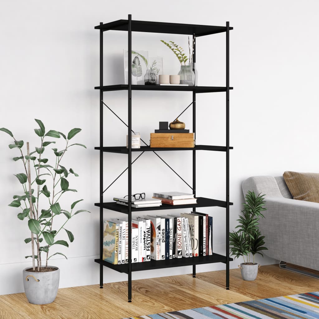 5-Tier Shelving Unit Black 80x40x163 cm