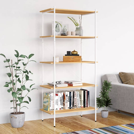 5-Tier Shelving Unit White and Oak 80x40x163 cm