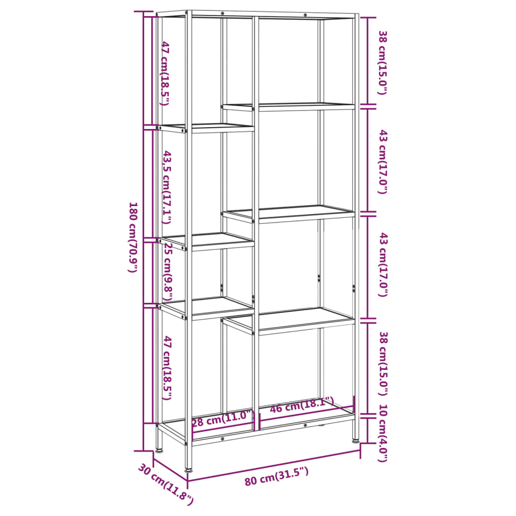 Book Shelf 80x30x180 cm Steel and Engineered Wood