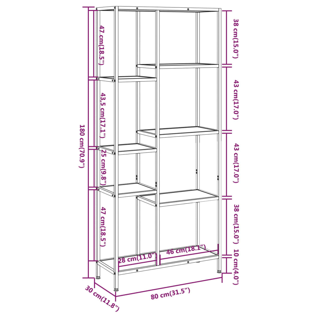 Book Shelf 80x30x180 cm Steel and Engineered Wood